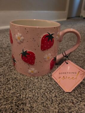 Pink Strawberry Ceramic Mug 22 OZ Sweet Fruit Spring Summer